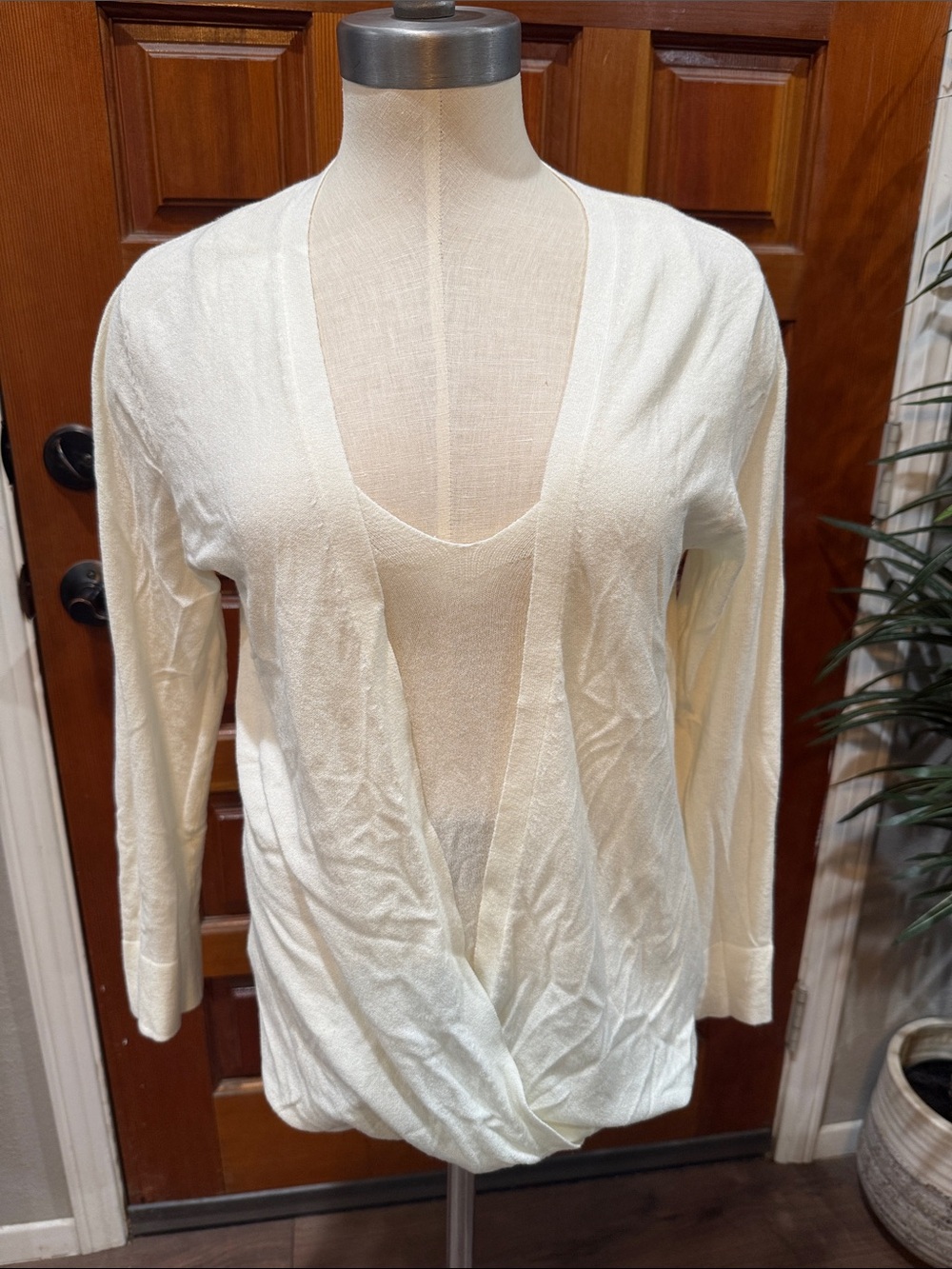 Donna Karan Lightweight Cream Women's Wrap Front Top